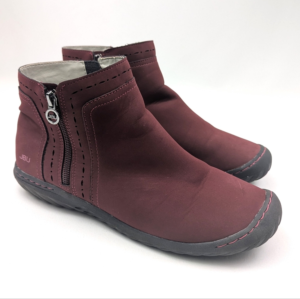 JBU Juno Booties Slip On Faux Suede Double Side Zip Weatherproof Wine Red size 9